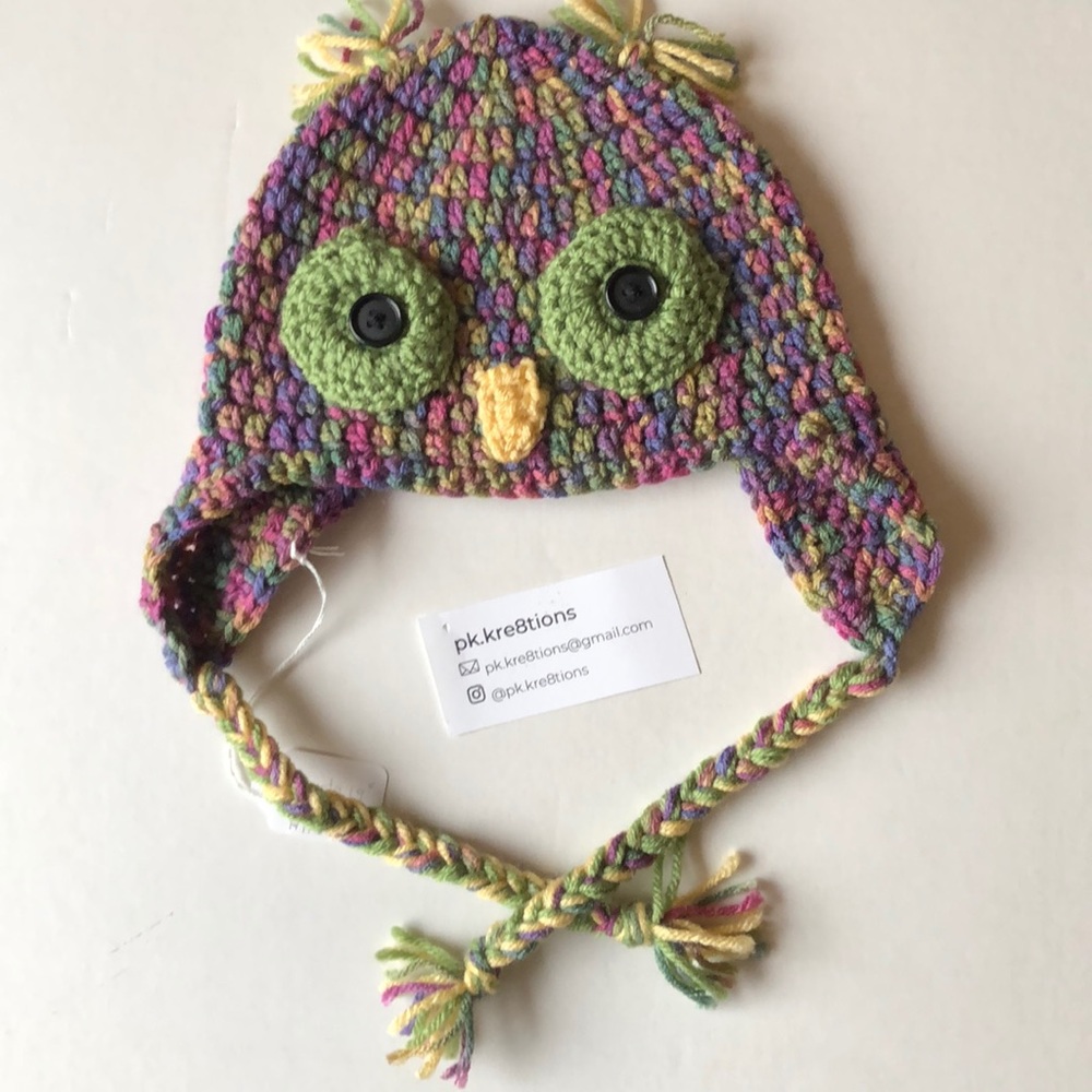 Handmade Crochet Owl Hat Multi color